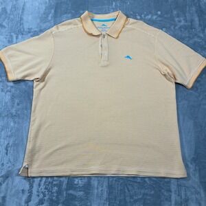 Tommy Bahama Mens XL Orange White Stripe Short Sleeve Polo Shirt Relaxed Fit